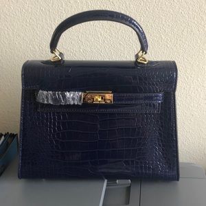 Royal blue faux alligator handbag